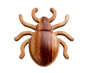 Natural Wooden Tick Icon with Visible Grain and Craft Aesthetic, Top-Down View, Isolated on Transparent Background PNG