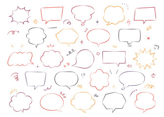 Obraz premium ペン画風の吹き出し ベクター 素材 セット イラスト 矢印 ハート 線画 あしらい 囲み 飾り