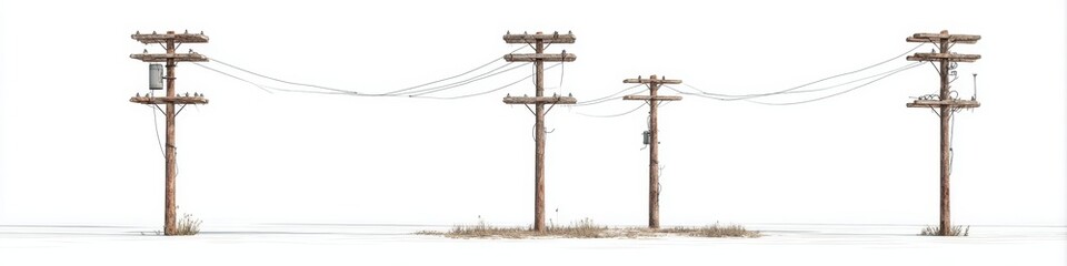 Simple wooden utility poles with power lines