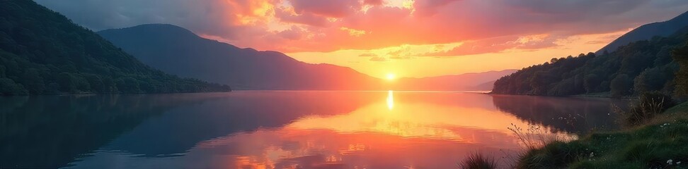 A serene landscape depicting a sunrise over a peaceful lake, symbolizing hope and spiritual renewal in the Christian faith , prayer, blessing