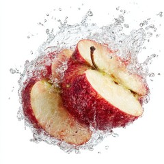 Red apple slices in water splash (1)