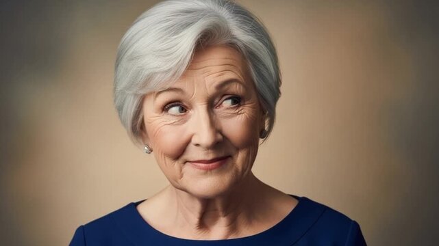 Playful Senior Woman Glancing Sideways with Amused Expression