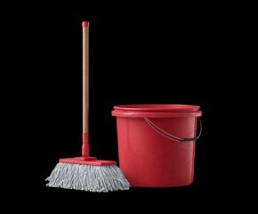 Red bucket and mop