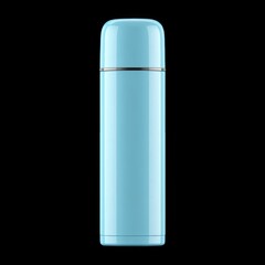 Light blue, round, insulated thermos bottle