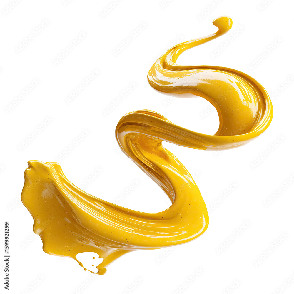 Poster yellow mustard splash in dynamic swirl, isolated on transparent cutout background