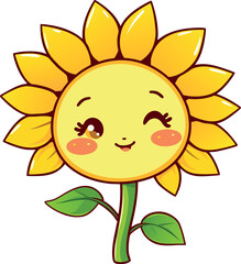 Adorable Kawaii Sunflower with Winking Face Art