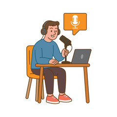 A man is broadcasting a podcast