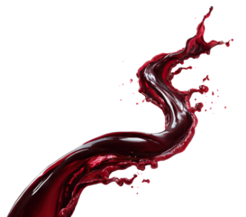 Red wine splash in dynamic motion curve, isolated on transparent cutout background