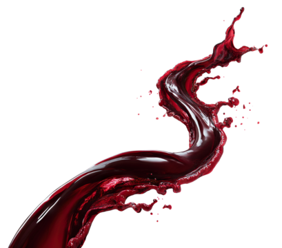 Red wine splash in dynamic motion curve, isolated on transparent cutout background