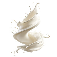 Swirling splash of fresh creamy milk, isolated on transparent cutout background