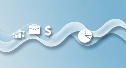 Dynamic business analytics and financial growth are elegantly represented through a flowing abstract wave design, providing insightful data visualization for strategic success and progress.