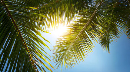 Palm Leaves Against Blue Sky 