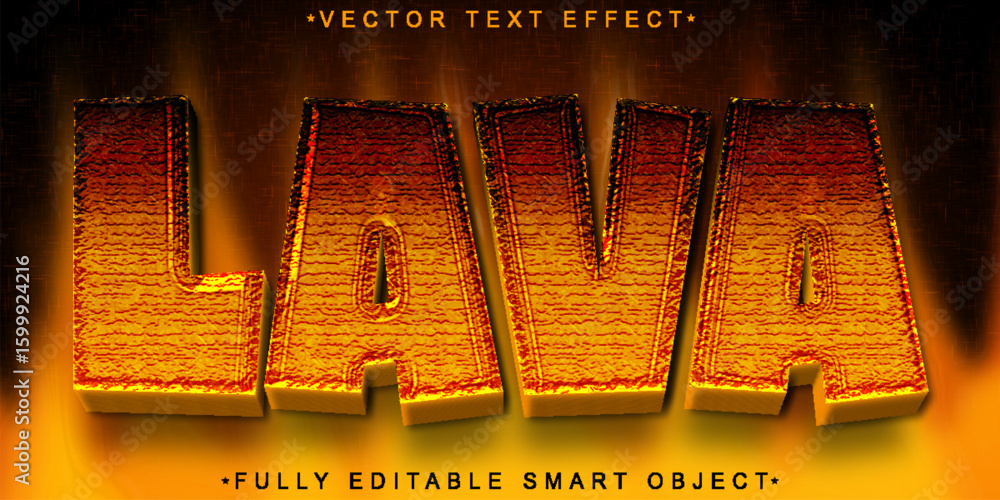 Poster molten fiery lava volcano eruption hot flow style design vector fully editable smart object text eff