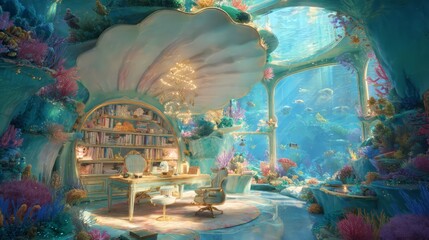Underwater Office With Coral Decor