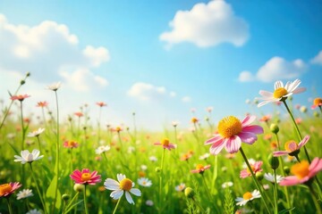 A sun-drenched field of wildflowers gently swaying in the breeze, embodying a sense of serene and delicate joy Perfect for themes of peace, contentment, and simple pleasures , idyllic, landscape