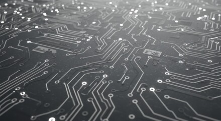 Gray Circuit Board with Shiny White Lines Close Up Technology Background