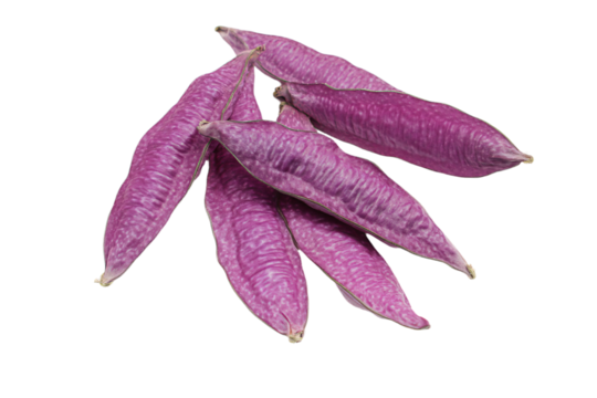 a bunch of purple beans on a white surface