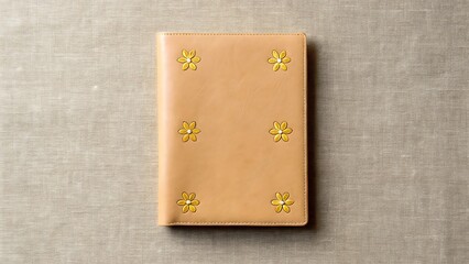 A vintage leather bound journal with embossed gold stars isolated on white background