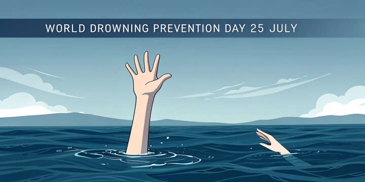 Person drowning reaching out for help in the ocean water hand