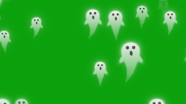 Halloween special ghost symbols floating in the sky on green screen background
