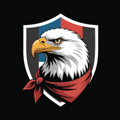 A bold and striking logo featuring a detailed eagle's head, adorned with a red bandana and set within a shield shape.