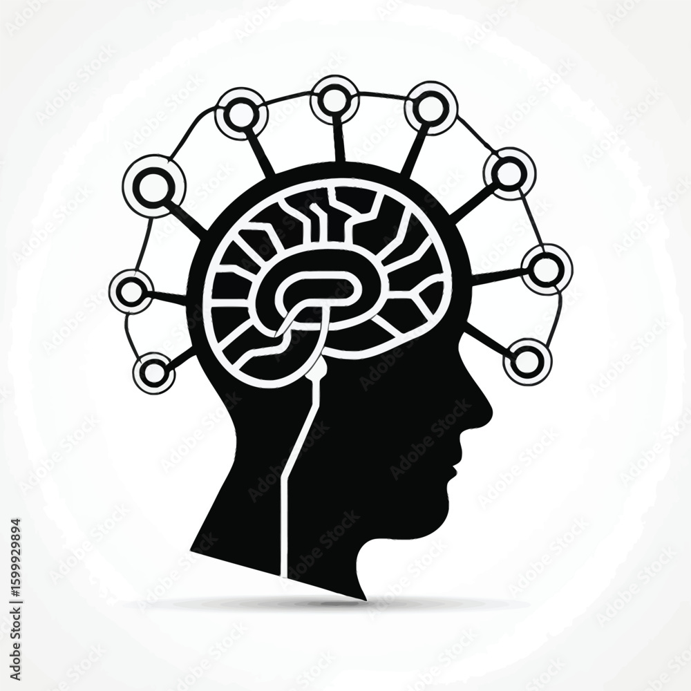 Poster human brain connection - conceptual illustration of artificial intelligence, machine learning, and n