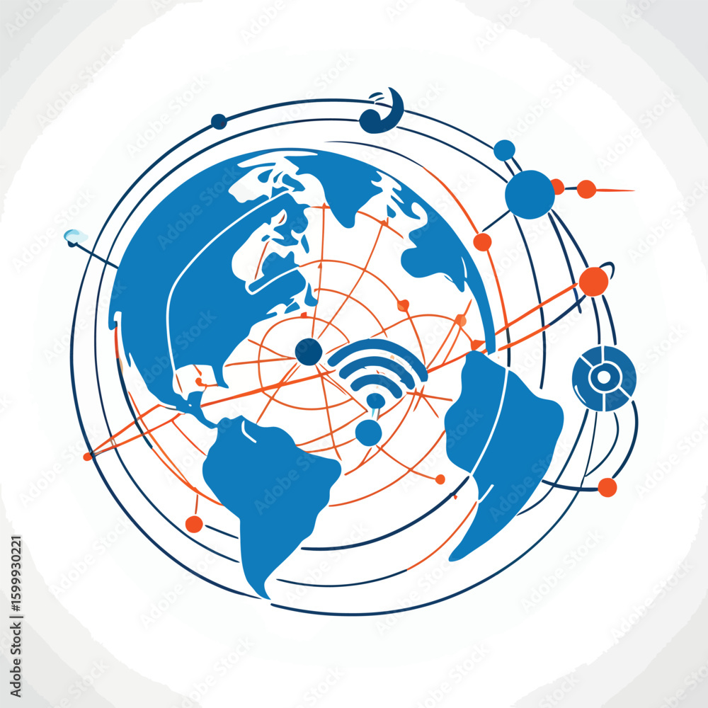 Poster global network connectivity - abstract globe design with wifi symbol, internet of things, data trans