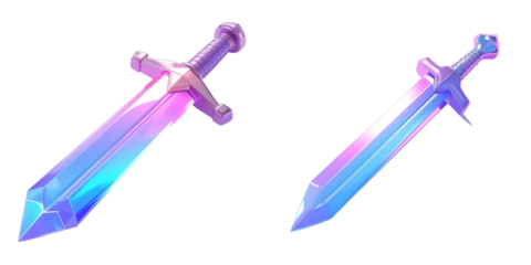 Shiny Pastel Colored 3D Sword Icon on White Background