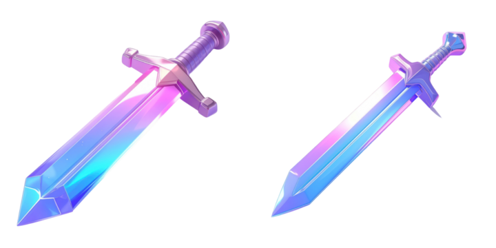 Shiny Pastel Colored 3D Sword Icon on White Background