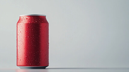Red aluminum can with water droplets