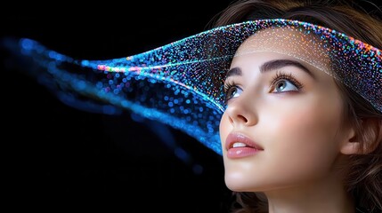 Ethereal Woman with Iridescent Particle Veil