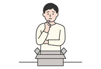 Man Confused Parcel Delivery Box

An illustration of a man looking confused after opening a cardboard box. Useful for themes like delivery issues, wrong items