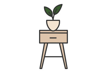 Fototapeta premium Flat Illustration of Potted Plant and Wooden Side Table