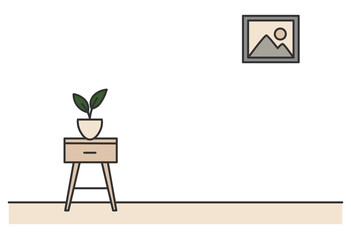 Minimal Interior with Potted Plant and Side Table


