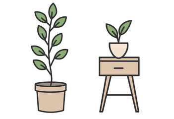 Flat Illustration of Two Potted Plants