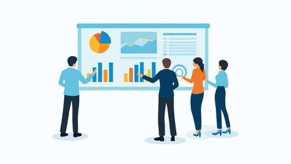 Obraz premium Team reviewing charts and graphs on a presentation board in business meeting setting discussing data