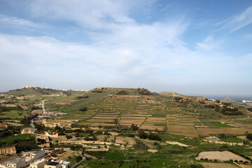 View from the Victoria Citadel of Ghasri, a village in the western part of the island of Gozo in...