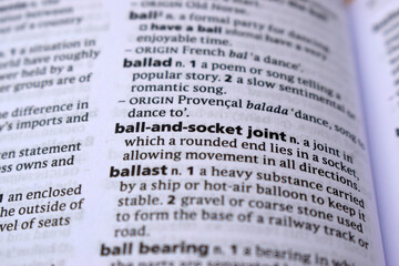 Close Up Of English Dictionary Page With Definition Word -Ball-and-socket joint