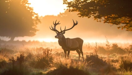 Majestic stag in golden sunrise