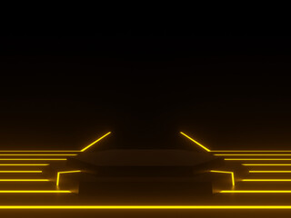 Fototapeta premium 3D black geometric product podium with strippled neon lights