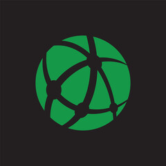 Digital network technology icon symbol in black background. Green globe with grid lines floating in cyberspace.