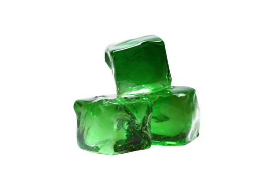 a couple of green glass blocks sitting on top of each other