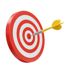 Target arrow success icon. Dart arrow on target dartboard. 3d isolated on white background. Cartoon plastic style