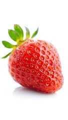 Single Fresh Strawberry, Vibrant Red, Dewy, Isolated on White Background, Close-up, Healthy Food Photography