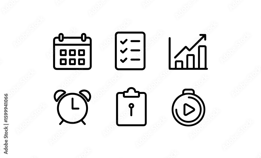 Poster linear icon set for productivity and time management tools