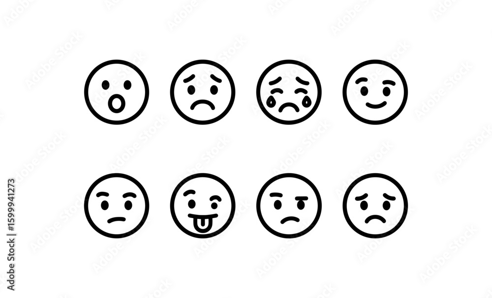 Poster simple line art emoticons displaying a range of emotional expressions