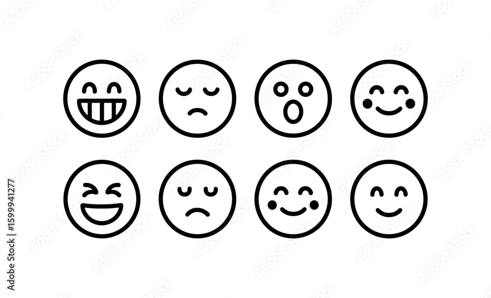 Poster minimalist emoji set: expressive icon collection in simple line style