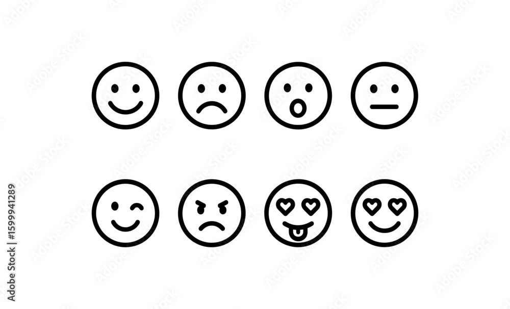 Poster set of simple line style emojis with various expressions