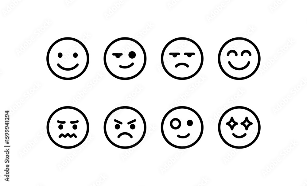 Poster minimalist circle emoji set with diverse expressions for messaging