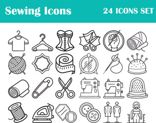 Modern Sewing Icons: 24 Line Art Graphics for Fashion, Craft, and DIY Projects.